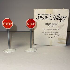 Vintage Dept 56 Snow Village Metal Street Stop Sign Set of 2  #5176-4